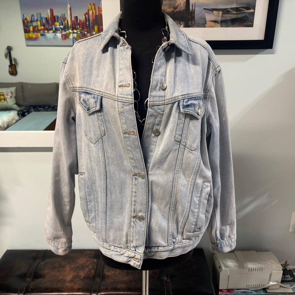 ❤️Top Shop Hand Painted Distressed Jean Jacket-Sz 6 - Picture 3 of 8